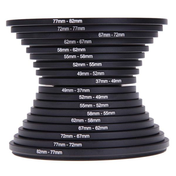 

18 piece set slr camera metal filter adapter ring 37 49 52-55-58-62-67 72-77-82mm splice ring flip ring