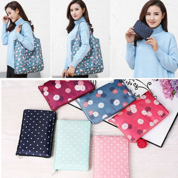 

popular floral print portable shopping bag reusable storage picnic bags pouch handbag shoulder tote