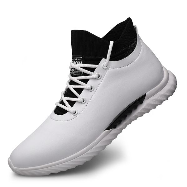 

brand genuine leather men's casual shoes fashion elastic lock laces sneakers for men flat outdoor shoes men white black
