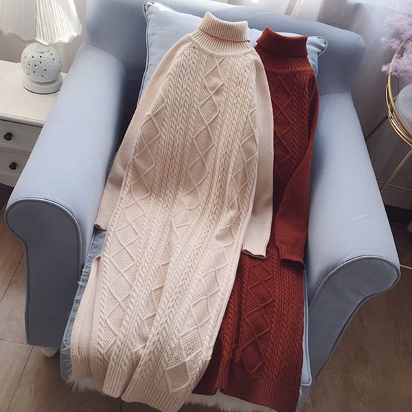 

autumn warm twisted knitted dress women turtleneck elasticity elegant knitting sweater dresses female 2019 winter casual vestido, Black;gray