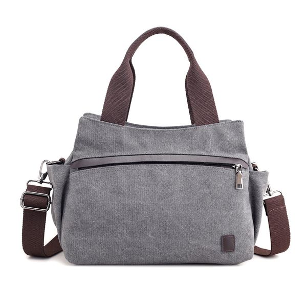 

multifunctional portable canvas women's crossbody solid color casual soft material elegant capacity messenger bag
