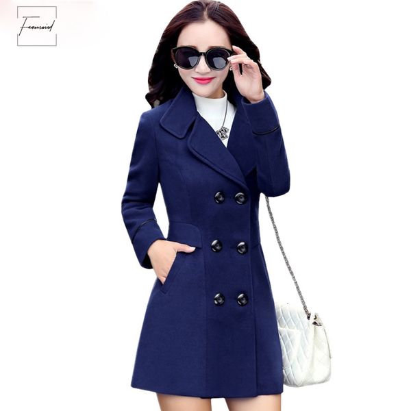 

blends woolens overcoat womens coat autumn winter coats and jackets women plus size coat female wool coats long 647, Black