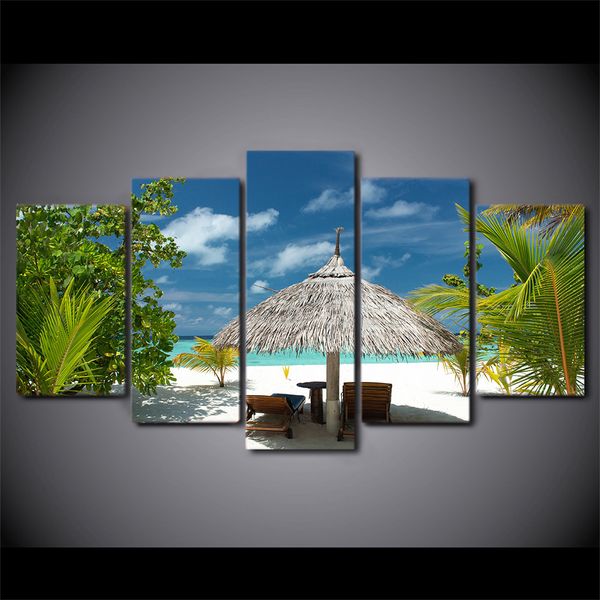 

modern home decor pictures hd prints 5 pieces tropical island painting wall art canvas palm tree beach seascape poster no frame