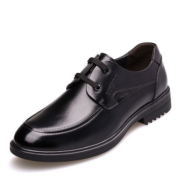 

mens casual genuine leather derby shoes with hidden insole height increasing 6 cm elevator business working shoe, Black