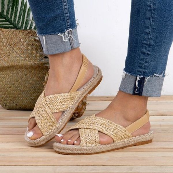 

dropshipping sandals women open toe flat beach espadrille shoes cross strappy platform ladies roman sandals plus size sandalias, Black