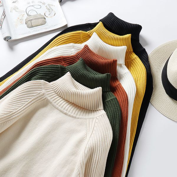 

2019 autumn winter thick turn-down collar high elasticity casual pullovers female thick turtleneck knitted women sweater, White;black