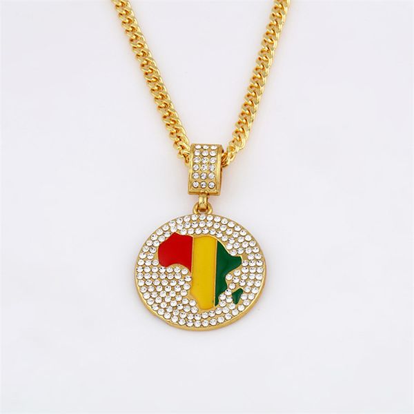 

fashion full crystal map of africa pendants necklace chain men jewelry for boy gifts hip hop gold chain jewelry, Silver