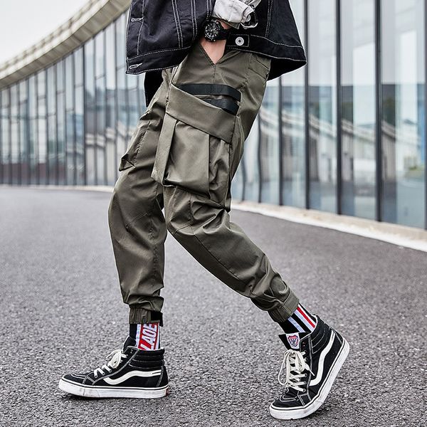 

2019 spot men's summer new korean boutique personality pocket tooling loose casual multi-pocket pants streetwear, Black