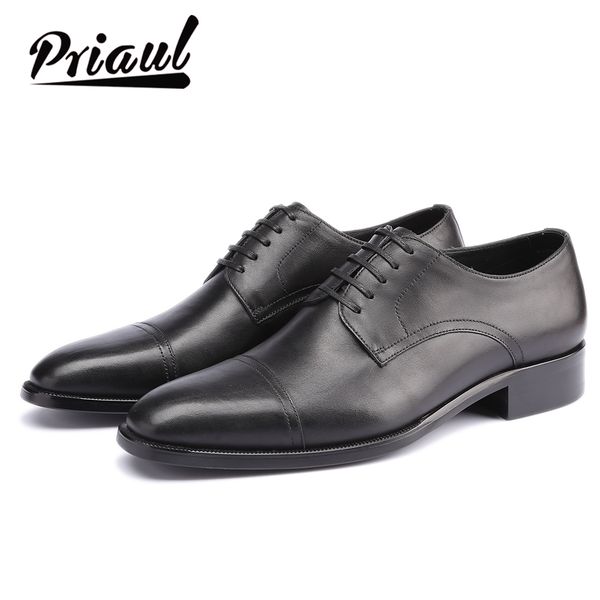 

dress shoes men genuine leather vintage custom blake handmade office fashion formal wedding party derby shoes, Black