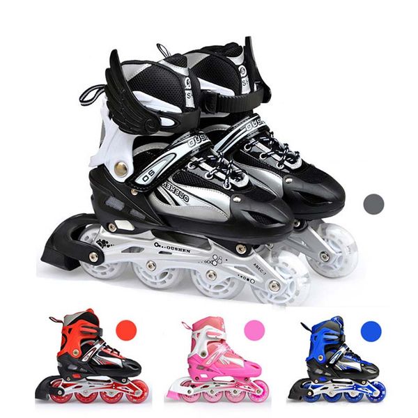 

adjustable size inline skates shoes for kids boy girl pu flashing 4 wheels roller skates children roller skating sneakers boots