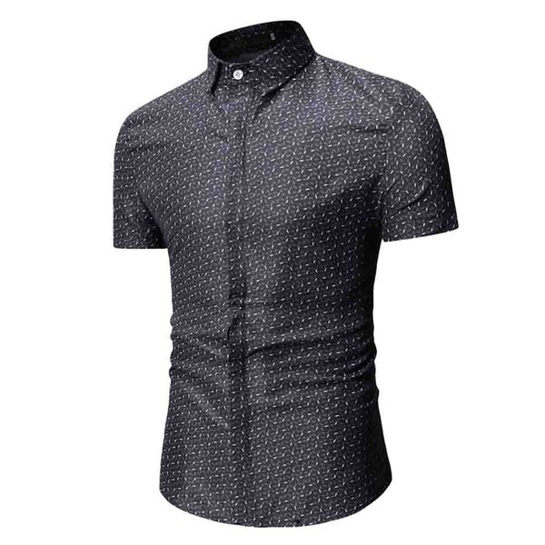 

2019 men's summer print turn-down collar slim fit short sleeve single breasted shirt polyester blouse l0412, White;black
