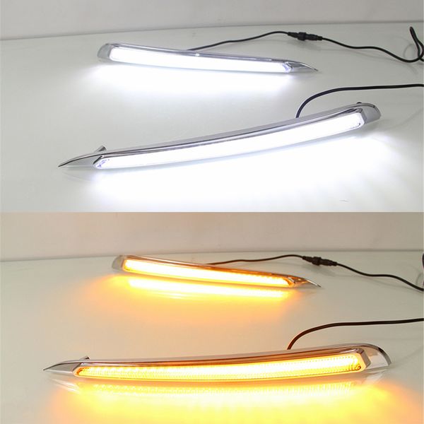 

1 pair car styling led driving drl with daytime running light for peugeot 308 2016 2017 yellow turn signal fog head lamp