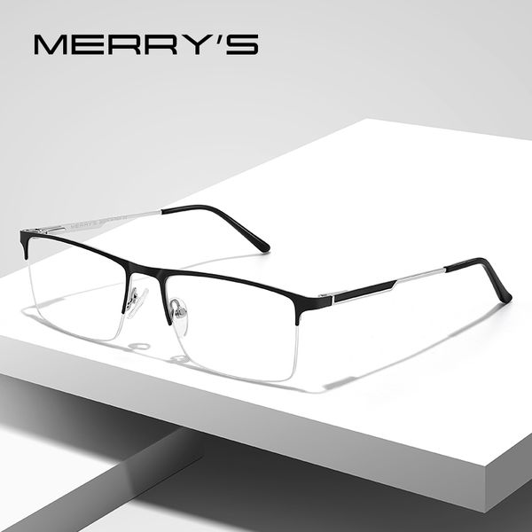 

merrys design men quality eyeglasses male half frame semi rimmed light myopia prescription alloy square glasses s2008, Black