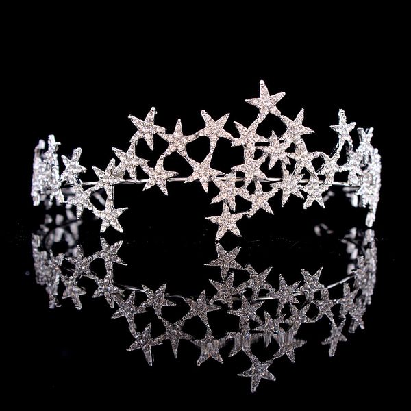

luxury handmade crystal star hairbands vintage rhinestone bridal tiaras crown headband wedding hair accessories tiara de noiva, Golden;white