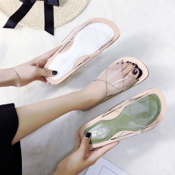 

sandals summer cross transparent flat oxy bottom anti-skid students wear all-match women's shoes, Black