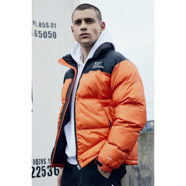 

mens fashion down parkas jackets in winter tide spliced stand neck letter embroidery printed down coat, Black