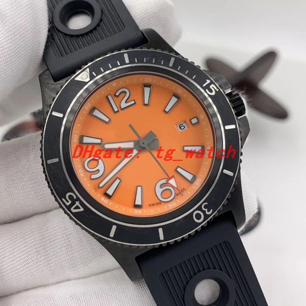 

new mens watches automatic watch orange face black steel case rubber strap mechanical calendar fashion wristwatches, Slivery;brown