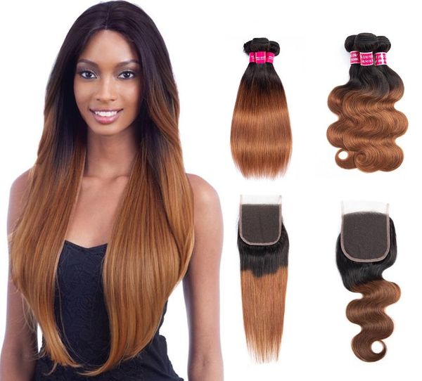 

8a пучки человеческих волос с закрытиями 4*4 кружева ручной работы 100% бразильские девственные волосы ткет двойной утка объемная волна прям, Black