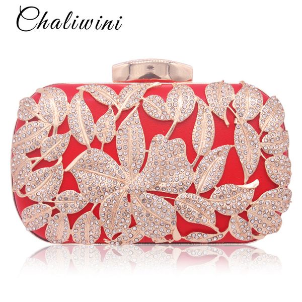 

chaliwini fashion pu crystal bags red ladies evening bags box clutch female wedding bridal purse party handbags