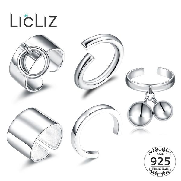 

licliz 925 sterling silver open adjustable cuff rings for women round circle ring jewelry anillos plata 925 para mujer lr0323, Golden;silver