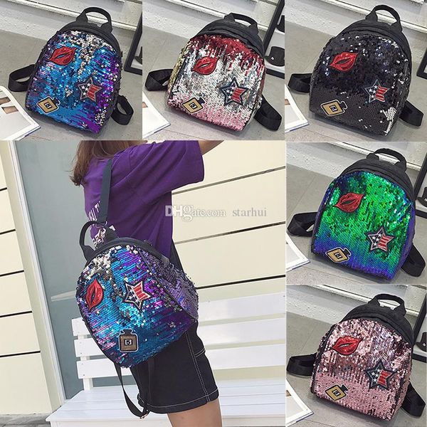 

girl sequined handbag storage bags child backpack women sequins travel double shoulders backpacks kids school bag wx9-830