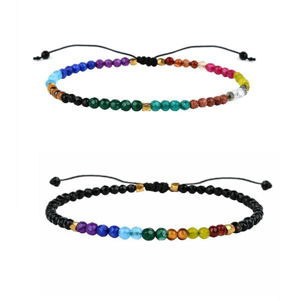 

chakra lucky stone beads bracelets 3mm 12 constellation bohemian simple designs beads adjustable zodiac bangles jewelry for men women gift, Black