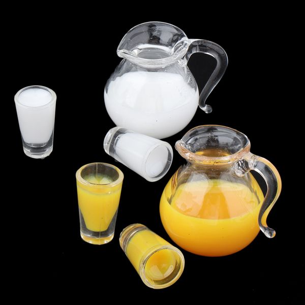 

1/12 dollhouse miniature drink bottles cups kitchen supplies juice + milk