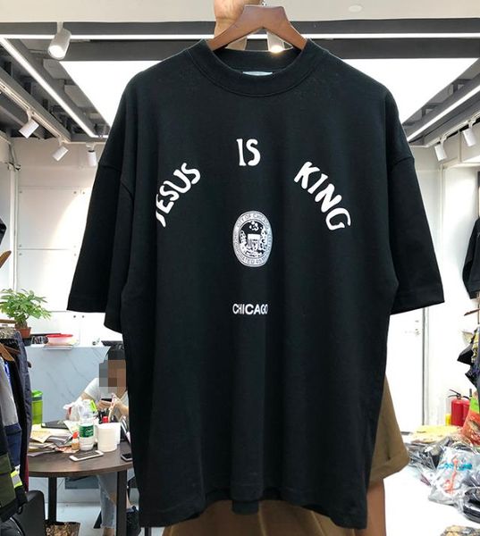 

2020ss jesus is king t-shirt jesus mural print t-shirts men women hip hop tee back chicago letter cotton, White;black