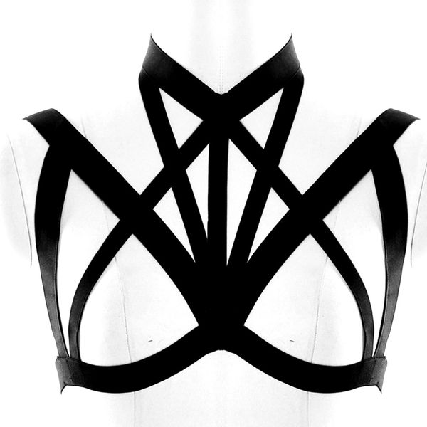 

elastic belt lingerie body cage harness bra women steampunk goth strappy hollow out bralette plus size clubs dance rave, Black;white