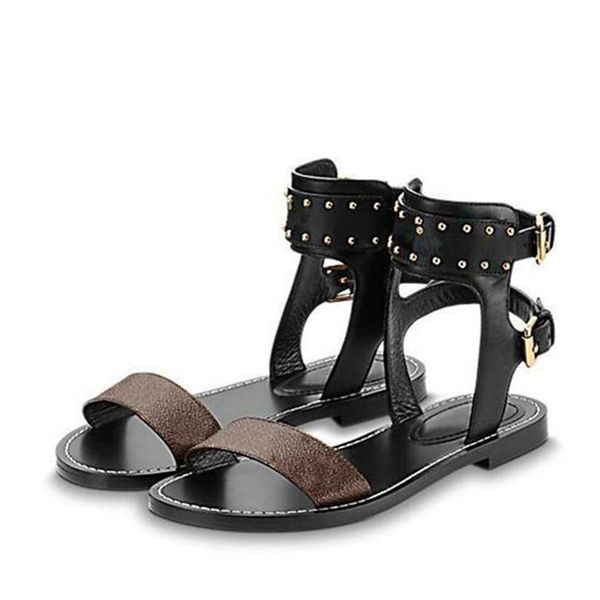 

box dust bag )ladies designer sandals print leather nomad sandal non -slip gladiator outsole flat 2020 brand fashion luxury shoes 0l4v, Black