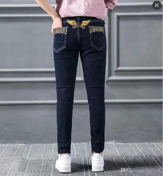 

womens robins jeans fashion brand designer robin denim pants female lady jean elastic skinny slim eagle wings embroidery