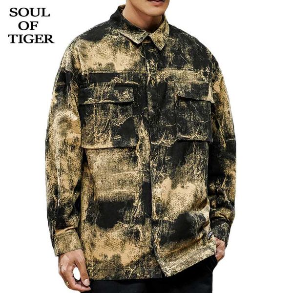 

душа tiger 2020 мода весна mens vintage камуфляж куртки мужской повседневный сыпучие пальто harajuku streetwear негабаритный одежда, Black;brown