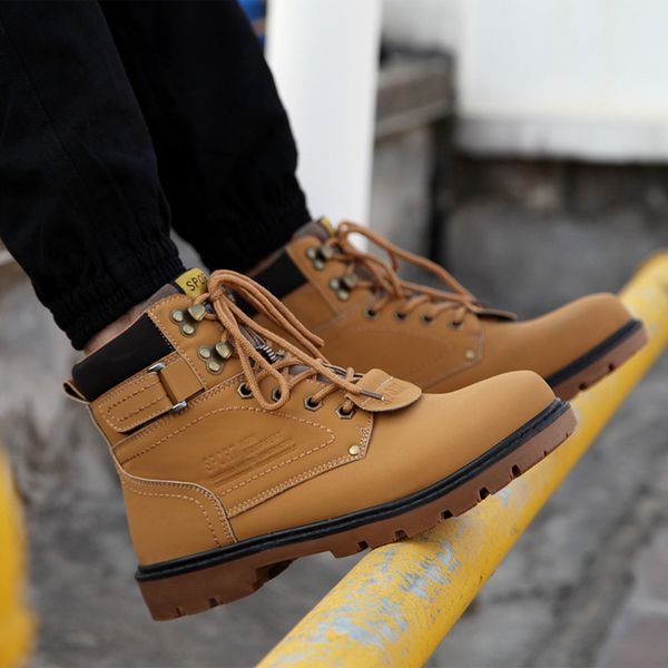 

winter snow boots men shoes 2019 fashion pu leather plush shoes men ankle boots lace-up square heel non-slip plus size, Black