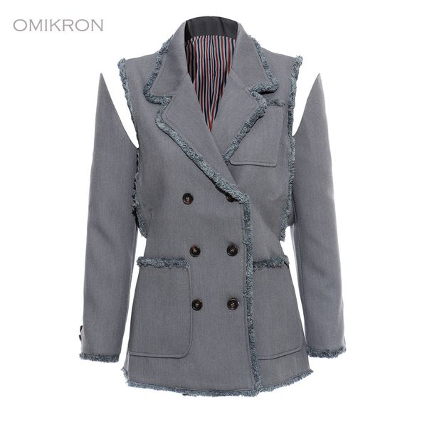 

omikron new fashion autumn winter vintage tassel blazers women long sleeve double breasted blazer office coat casual feminine, White;black