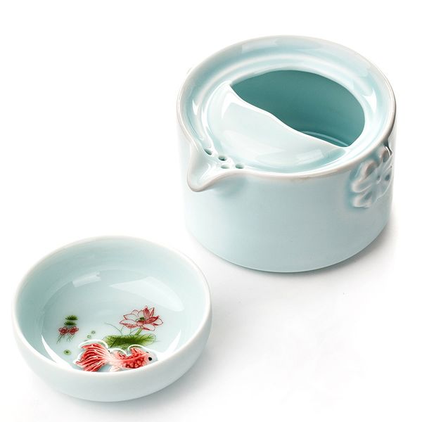 

elegant gaiwan tea set,celadon 3d carp kung fu tea set include 1 teapot 1 teacup,beautiful and easy teapot kettle