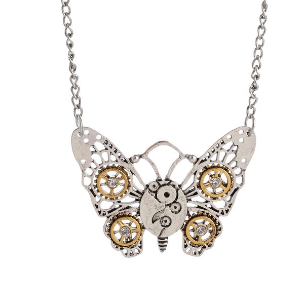 

fashion retro steampunk butterfly styles gear steam punk necklace pendant, Silver