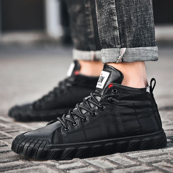 

fashion men autumn winter sneakers leather men shoes casual zapatos de hombre lace-up comfortable sport shoes, Black