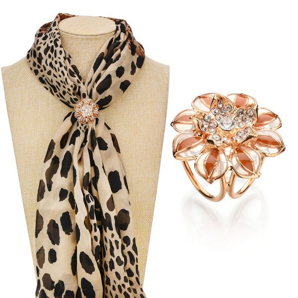 

real shooting gold color jewelry fashion camellia rhinestone brooches for women tricyclic scarf clip b66, Gray