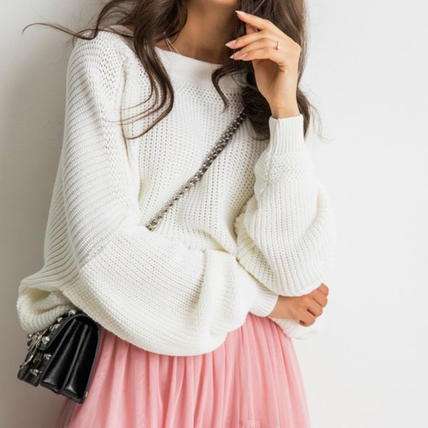 

popular women's sweater in autumn and winter wide truffle back fashion pullover long sleeve casual knitwear, White;black