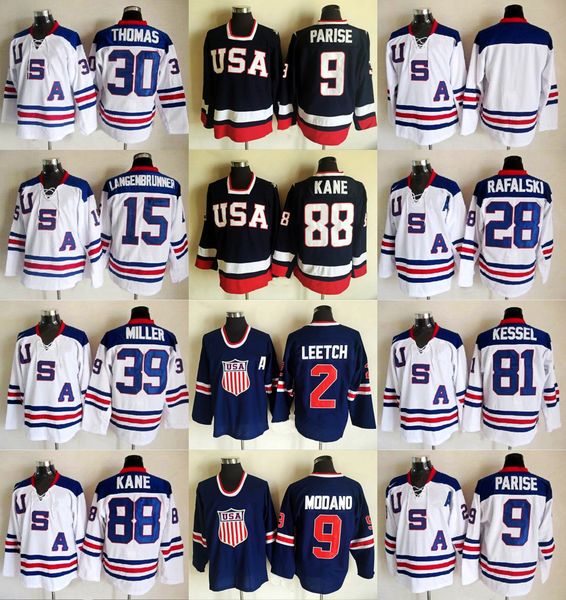 

2010 Team USA Ice Hockey Jersey Zach Parise Jamie Langenbrunner Brian Rafalski Tim Thomas Ryan Miller Phil Kessel Patrick Kane Brett Hull