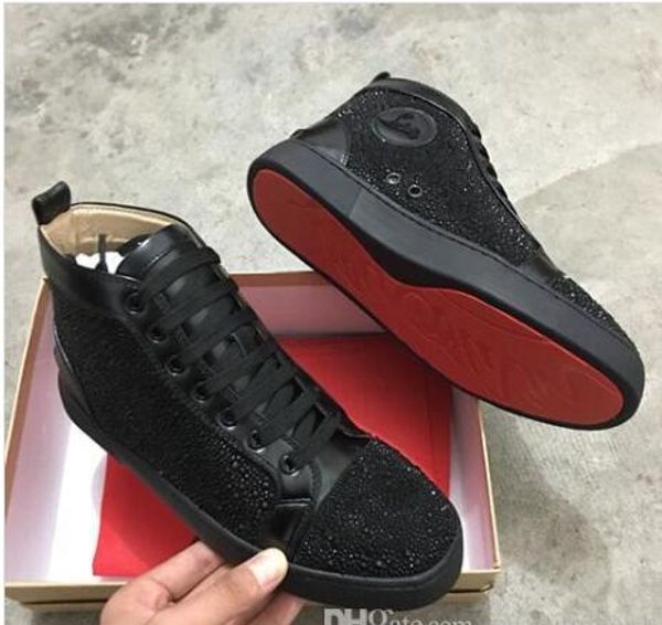 

Luxury brand with box high red neaker bottom fa hion rhine tone tudded lace up cau al hoe man woman neaker ize 35 47