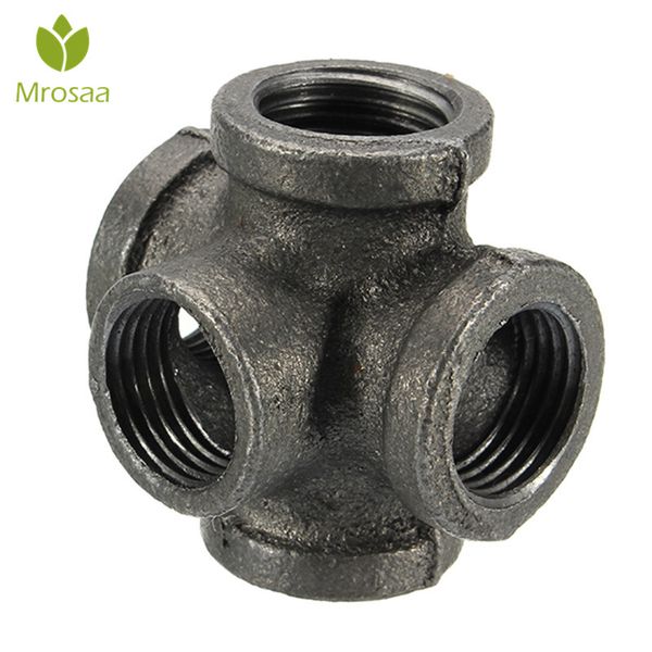 

mrosaa 1/2" 3/4" 1" 5 way pipe fitting malleable iron black outlet cross female tube connector tap faucet accessories