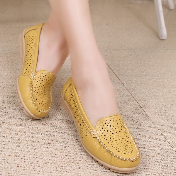 

ariari summer women flats women genuine leather driving shoes woman ballet loafers slip on naked flats candy color moccasin, Black