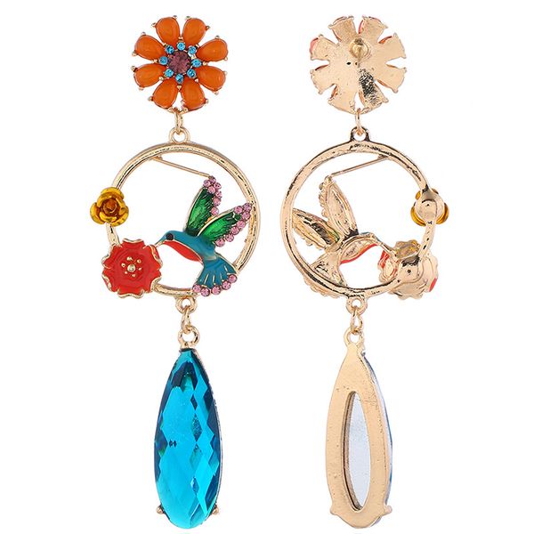 Im Großhandel verkaufen europäische und amerikanische Ohrringe luxuriöse Kristallohrringe mit Vogelblumenohrringen