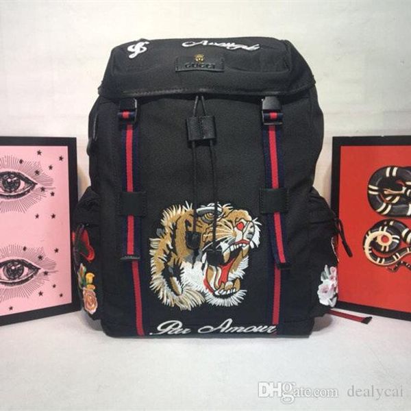 

designer luxury handbags purses shoulder bag fashion embroidered tiger head black backpack school bag 19s gucci