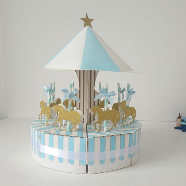 

1 set carousel beautiful carton gift cake box pink/blue creative fairy candy box wedding anniversary baby shower party supplies