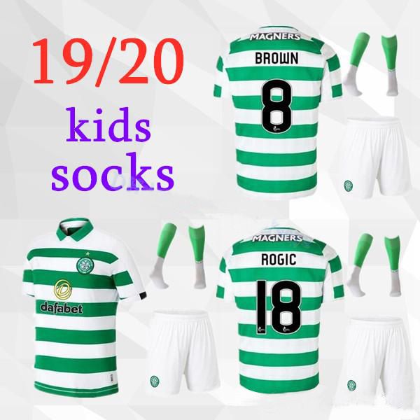 

19 20 Селтик Гриффитс дети комплект футбол Джерси Нью-Синклер Форрест коричневый Рогич Кристи Главная синий футбол рубашка ребенок с коротким рукавом носки