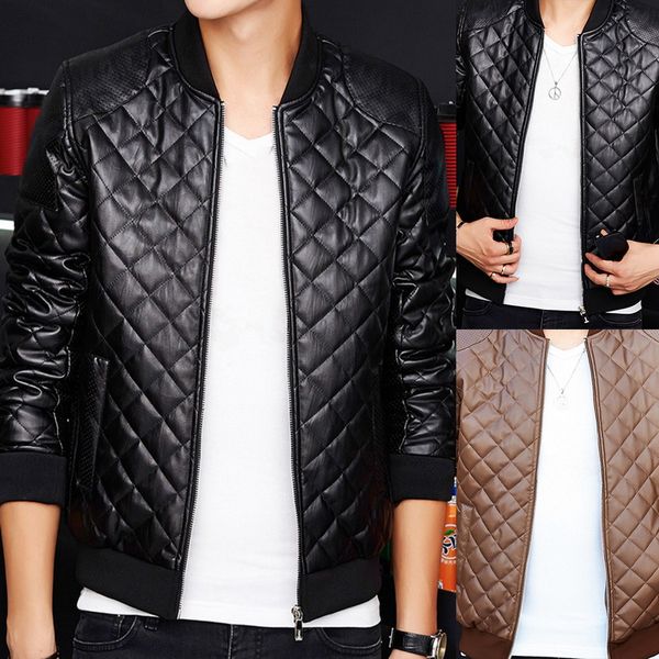 

2019 men's leather warm jackets windproof zip up o neck outwears motorcycle style coats male fashion autumn winter streetwears, Black