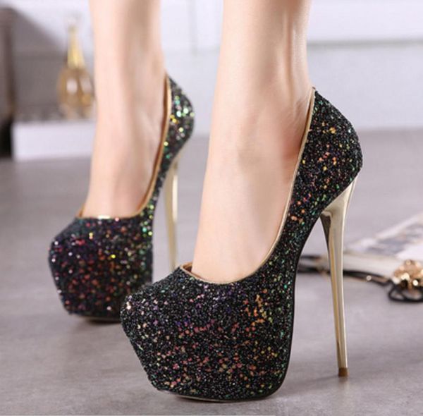 

fine with single round shoes head shallow mouth paillette discoloration women's shoes wind my258 - 2, Black