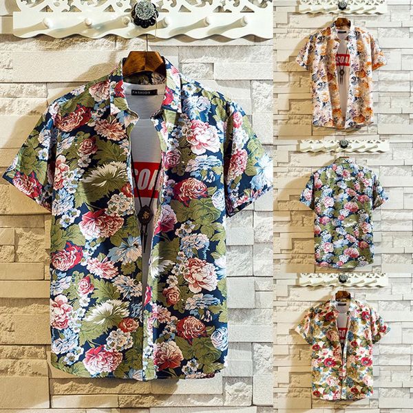 

2019 plus size men summer shirts short sleeve beach loose casual blouse -5xl hawaiian shirt camisas hombre streetwear, White;black